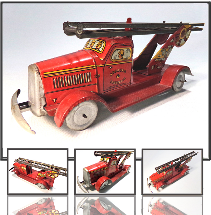 French ladder Fire truck made by Memo, France, 1950s