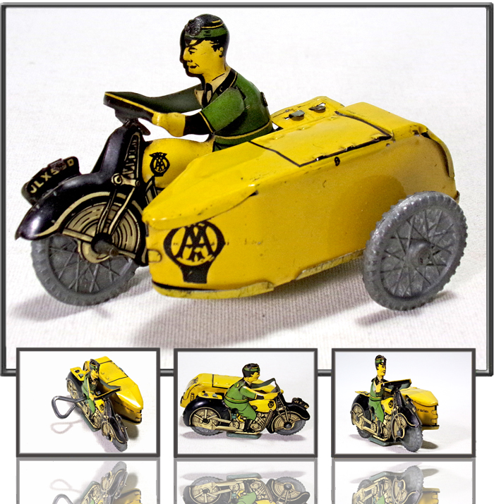 AA motorcycle made by Mettoy, England, 1940s