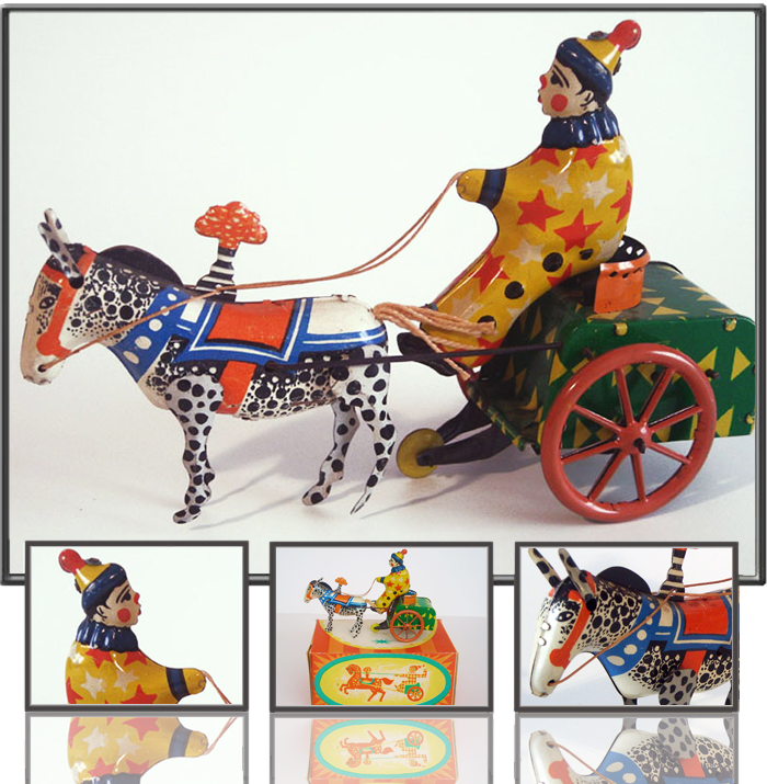Clown on horse cart made in USSR, 1960s