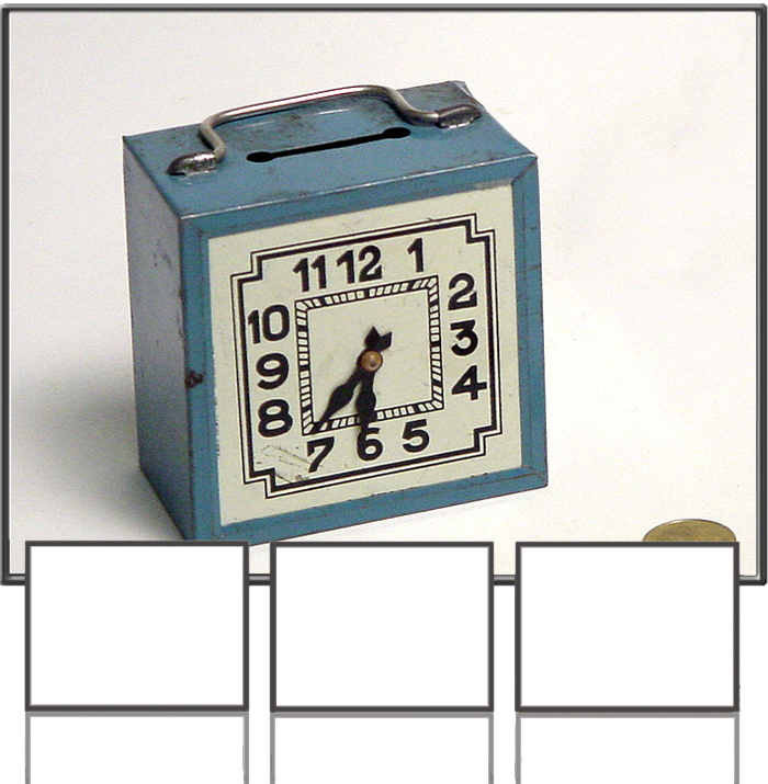 Alarm clock savings bank, 1950s