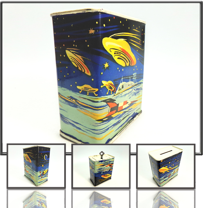 Space scene money box, Foreign, 1960s