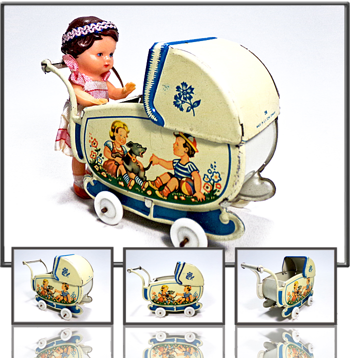 Baby-carriage with hood made in U.S.Zone Germany, 1945-55s