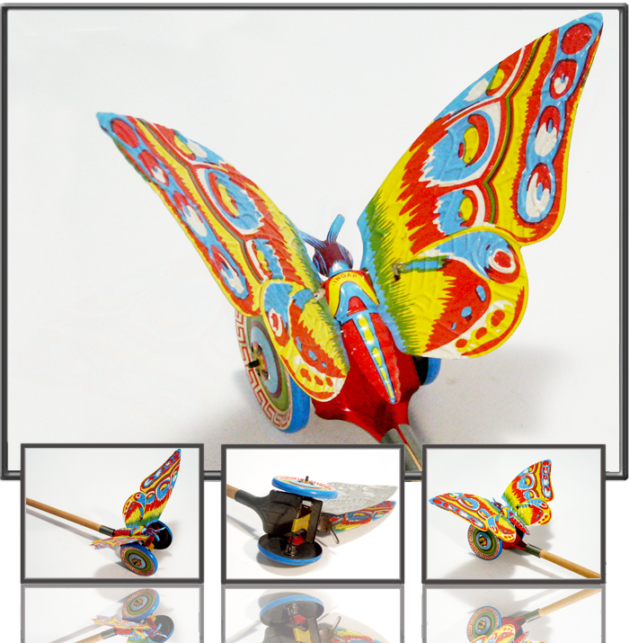 Antique Pushing butterfly toy made by INGAP, Italy, 1940s